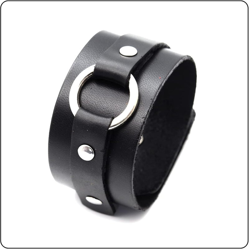 Fusamk Punk Rock Circle Pattern Wristband Wide Leather Cuff Bracelet - Image 5